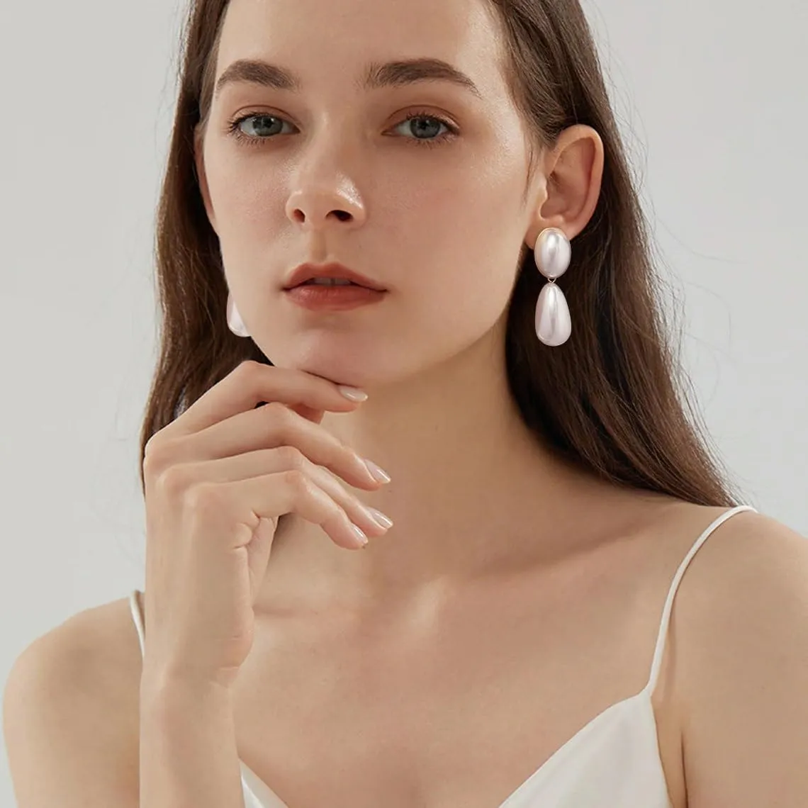 Geometric Retro Pearl Clip On Earrings for Women - Statement Drop Dangle Earrings