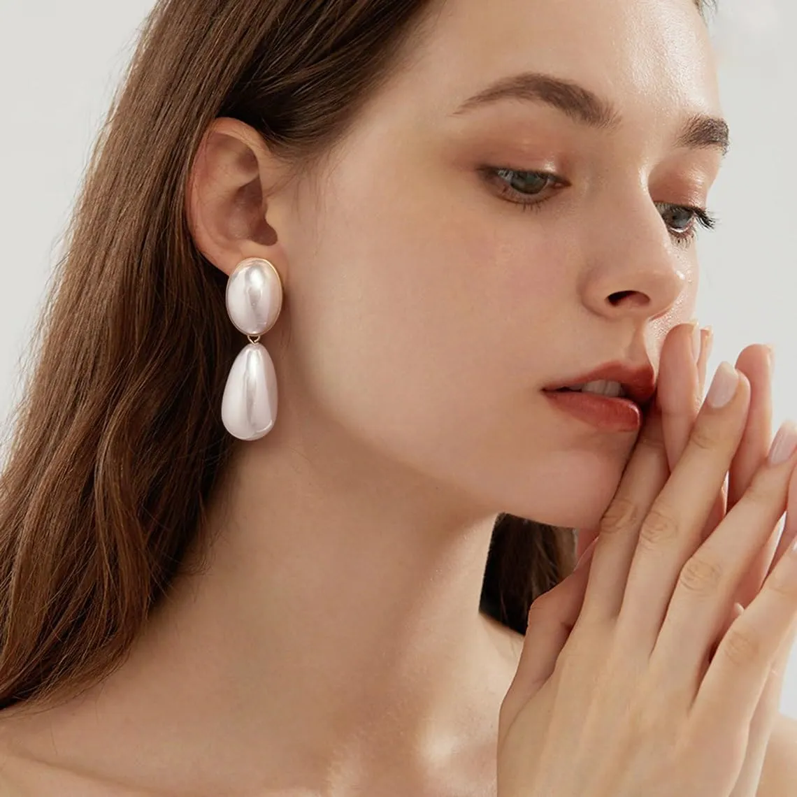 Geometric Retro Pearl Clip On Earrings for Women - Statement Drop Dangle Earrings