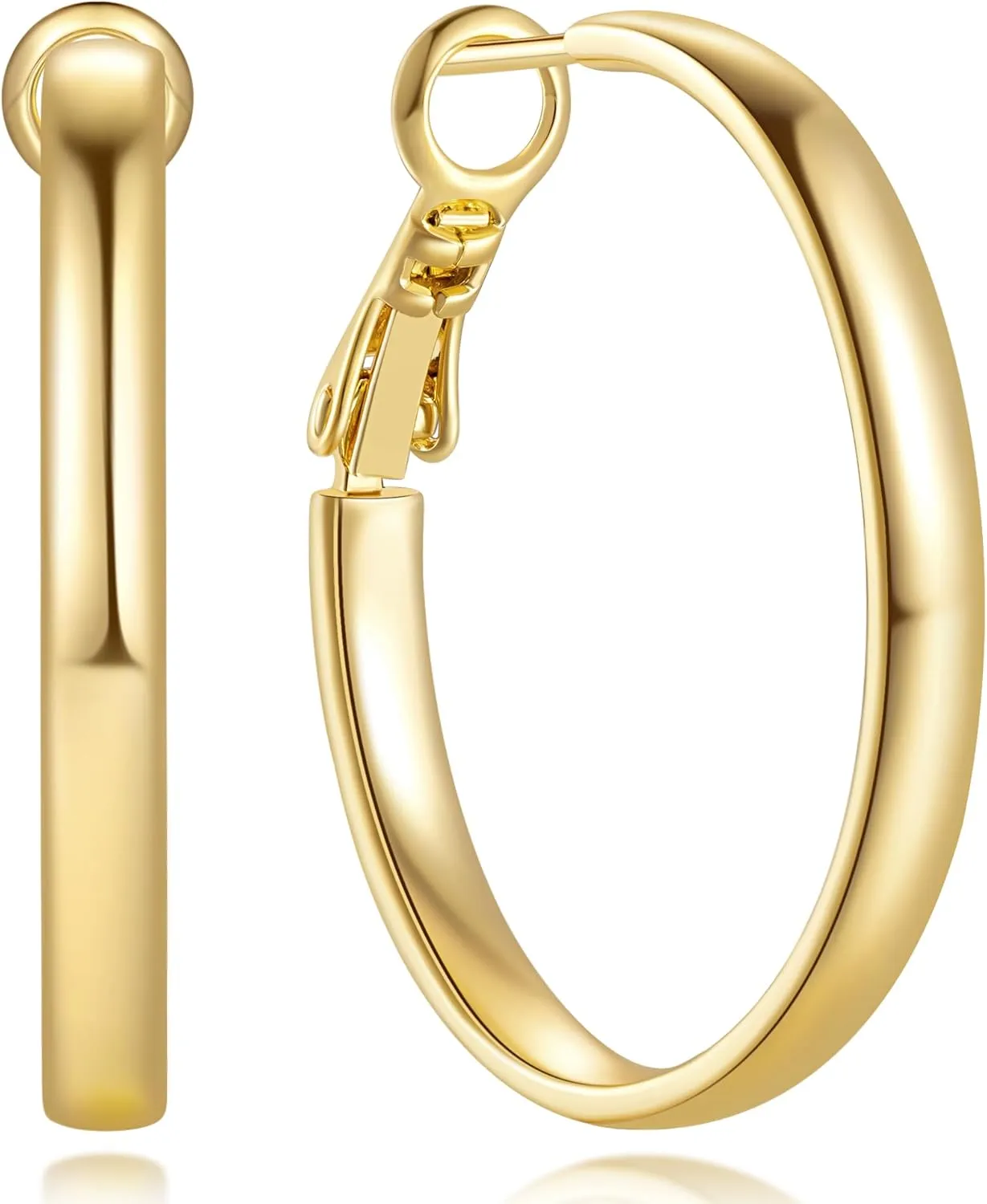 GIORGIA GIBBS 14K Gold Hoop Earrings for Women Trendy Gold Earrings Polished Chunky Hoop Earring Classic Dainty Earring Hoops 20MM, 30 MM