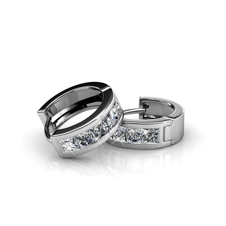 Giselle 18k White Gold Plated Hoop Crystal Earrings with Swarovski Crystal for Women