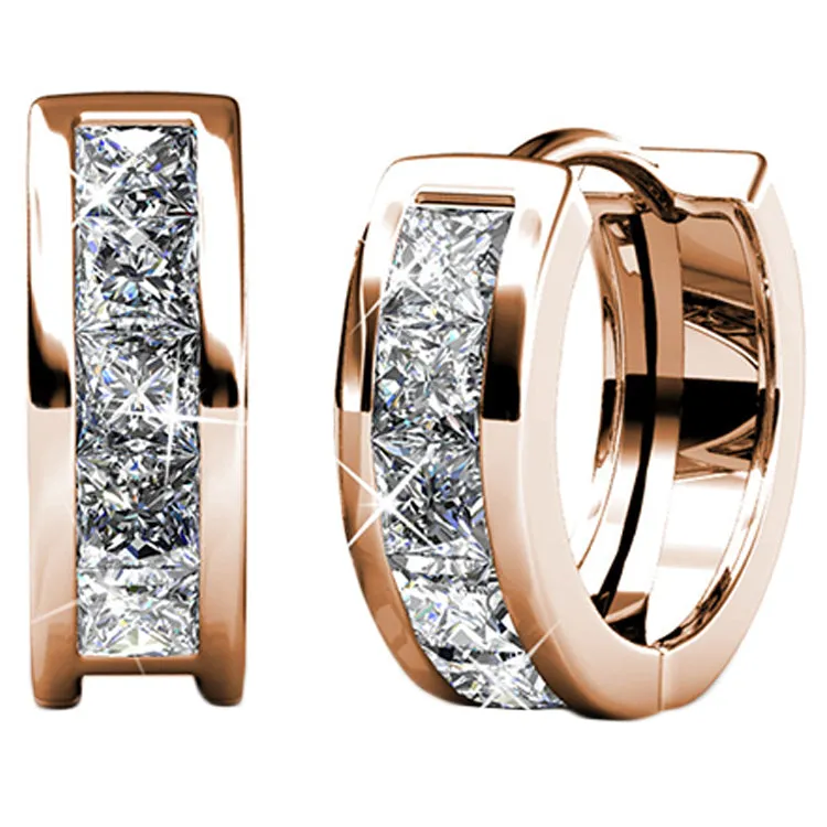 Giselle 18k White Gold Plated Hoop Crystal Earrings with Swarovski Crystal for Women