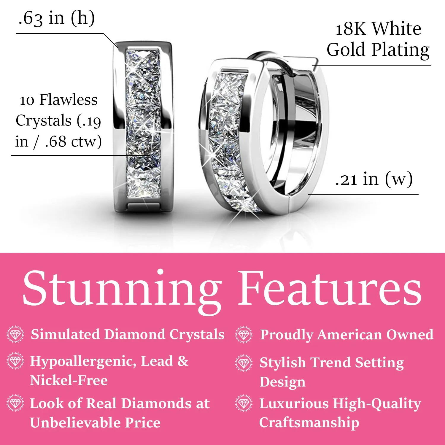 Giselle 18k White Gold Plated Hoop Crystal Earrings with Swarovski Crystal for Women