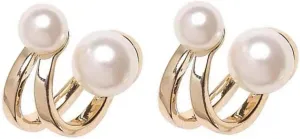 Glamorous Clip on Pearl Earrings for Women Big Pearl Studs Earring Cuffs for Occasions
