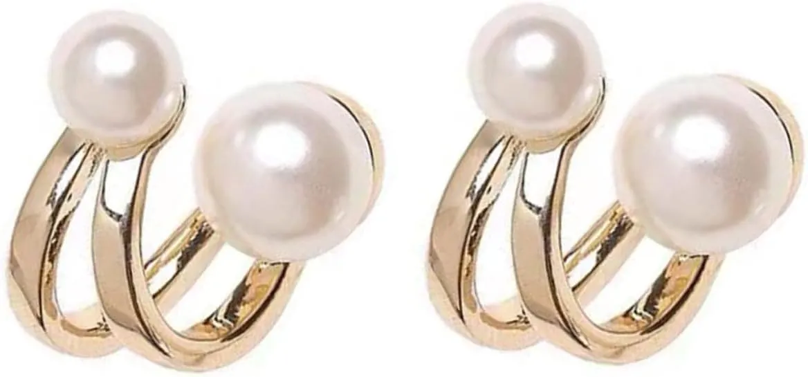 Glamorous Clip on Pearl Earrings for Women Big Pearl Studs Earring Cuffs for Occasions