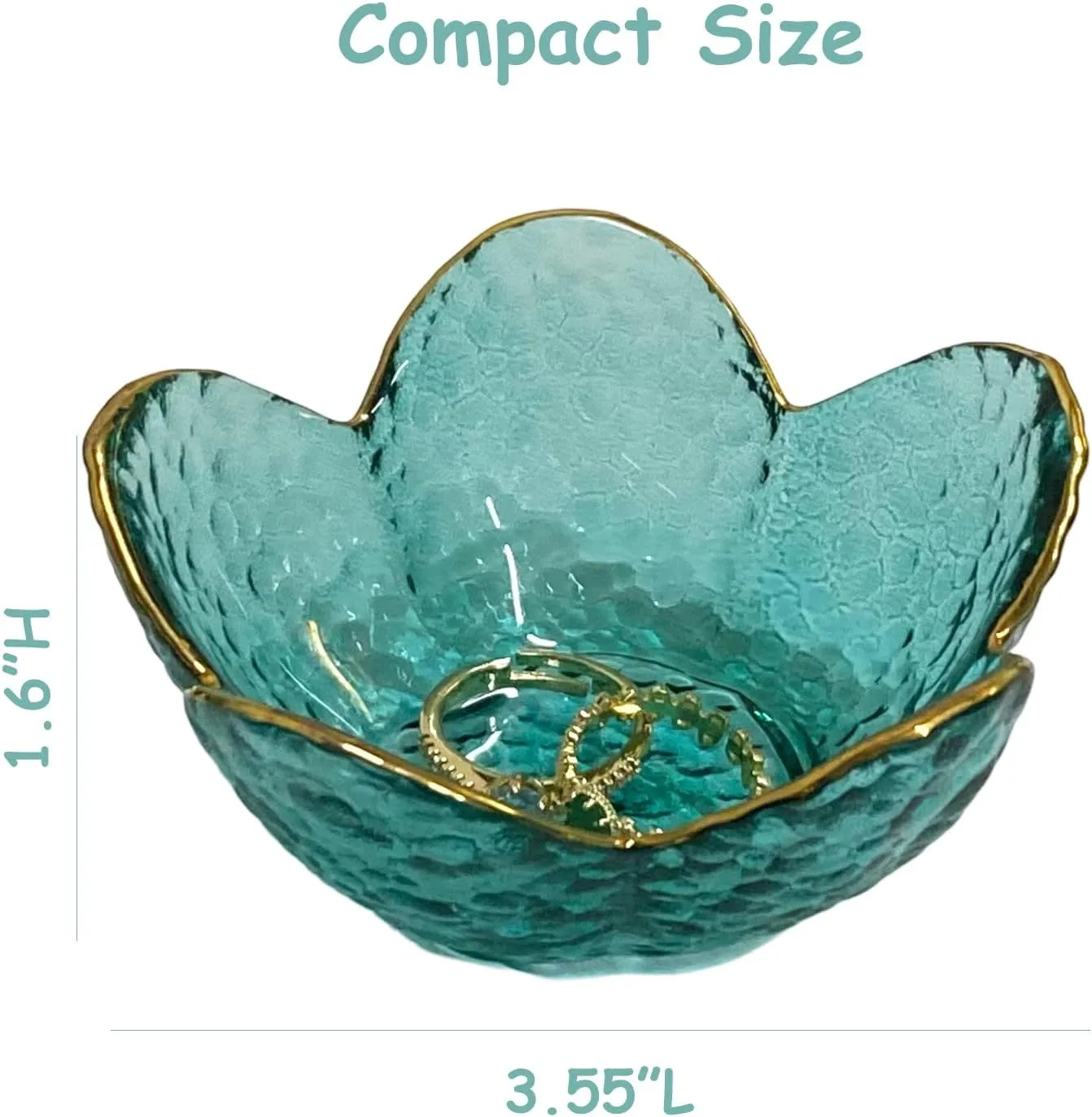 Glass Floral Jewelry Tray, Ring Dish, Trinket Organizer for Rings, Earrings, Necklaces, Bracelets, Gift for Women (Crystal Green)