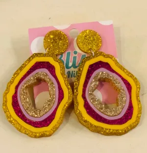 Glitter acrylic rock Acrylic Statement Earrings