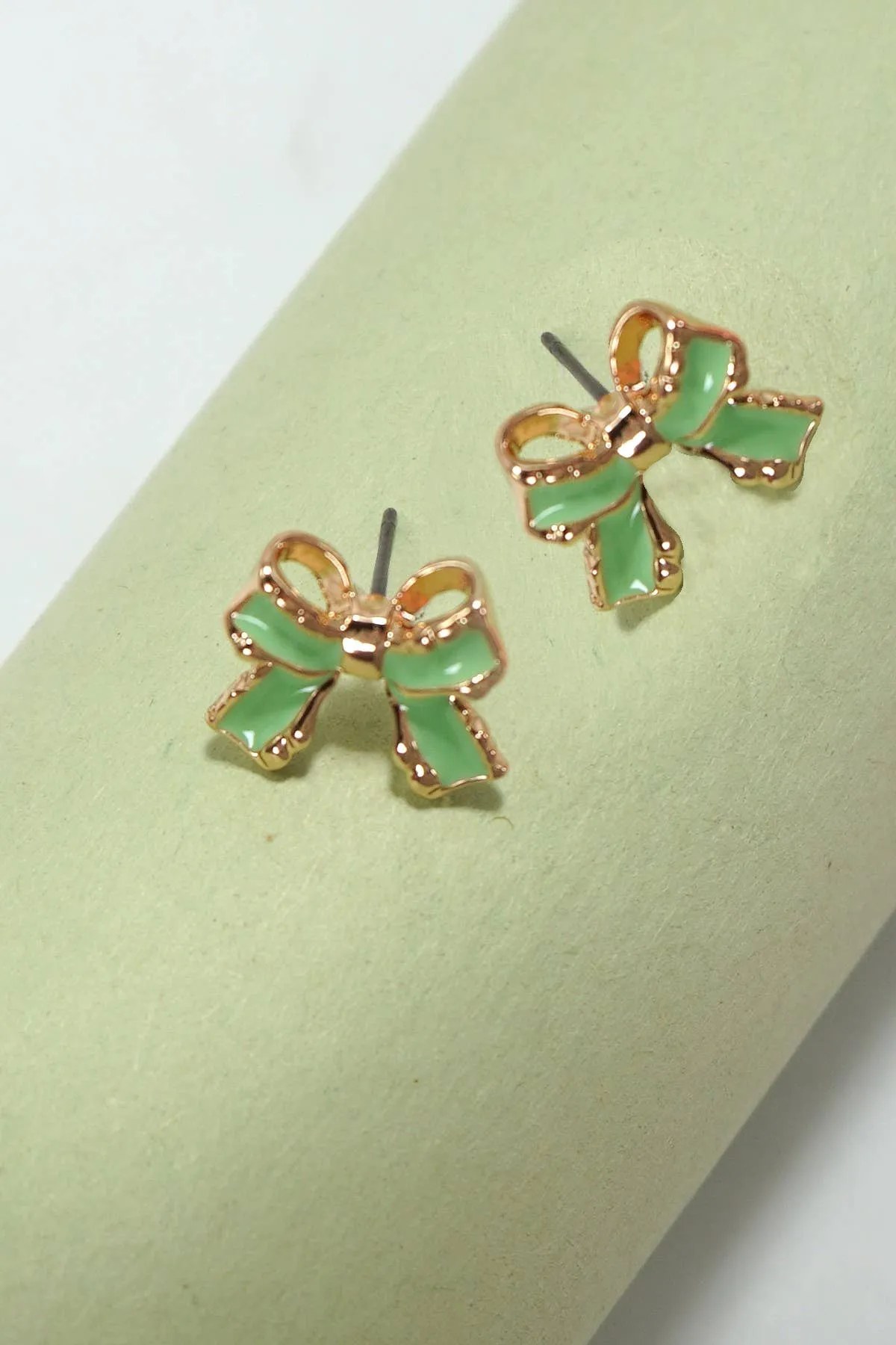 Gold & Mint Bow Stud Earrings