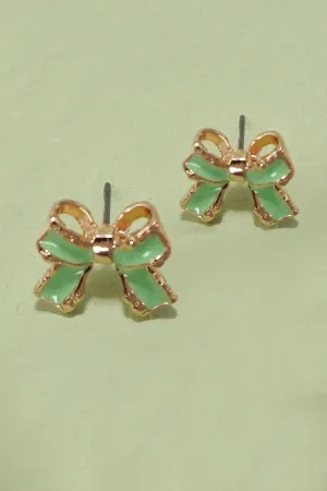 Gold & Mint Bow Stud Earrings