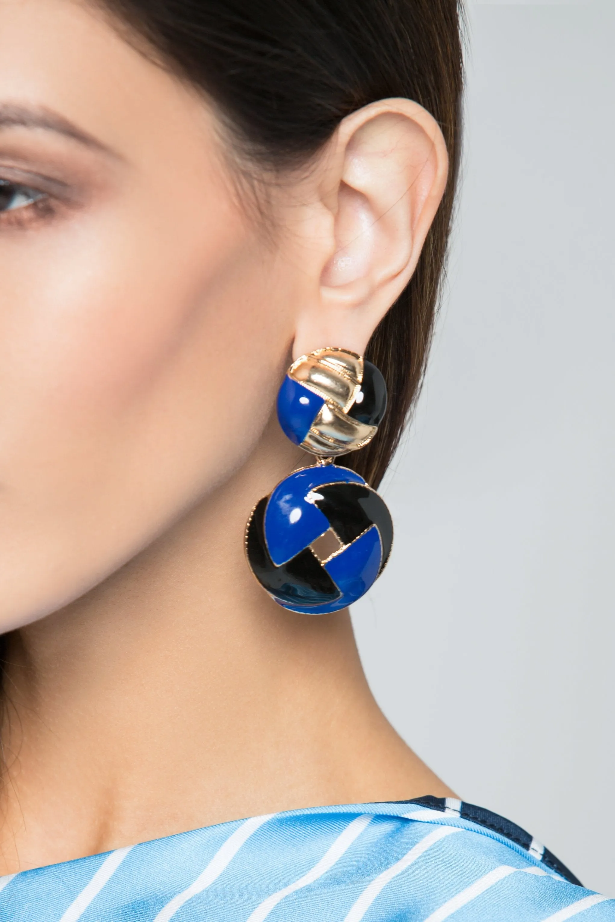 Gold and Blue Acrylic Geometric Drop Earrings