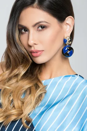 Gold and Blue Acrylic Geometric Drop Earrings