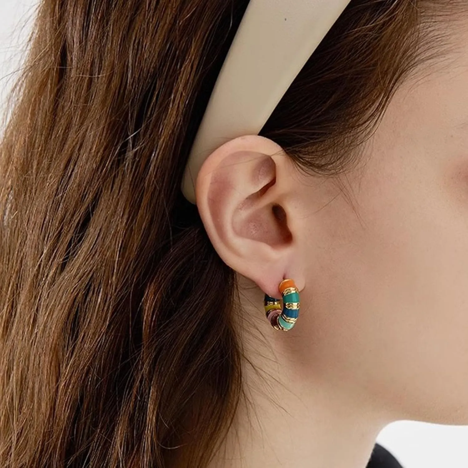 Gold Bamboo Hoop Earrings for Women Boho Colorful Enamel Huggie Hoop Earrings Hypoallergenic Small Hoops Earring for Birthday Jewelry Gifts Trendy Stuff
