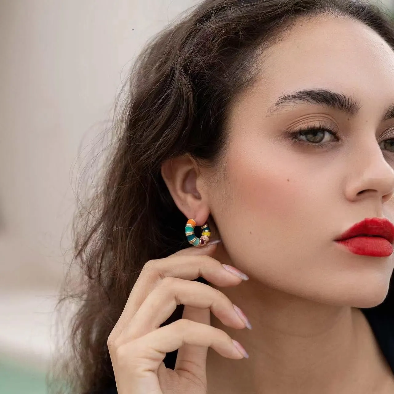 Gold Bamboo Hoop Earrings for Women Boho Colorful Enamel Huggie Hoop Earrings Hypoallergenic Small Hoops Earring for Birthday Jewelry Gifts Trendy Stuff