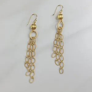 Gold Cascade Handmade Dangle Earrings - Glimmering Gold Plated Chain Flows from a Vintage Bead
