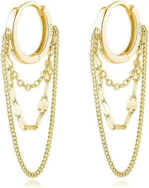 Gold Chain Hoop Earrings for Women Gold Huggie Hoop Earrings Silver Chain Drop Earrings Layered Tassel Hoop Earrings Party Jewelry Accessories