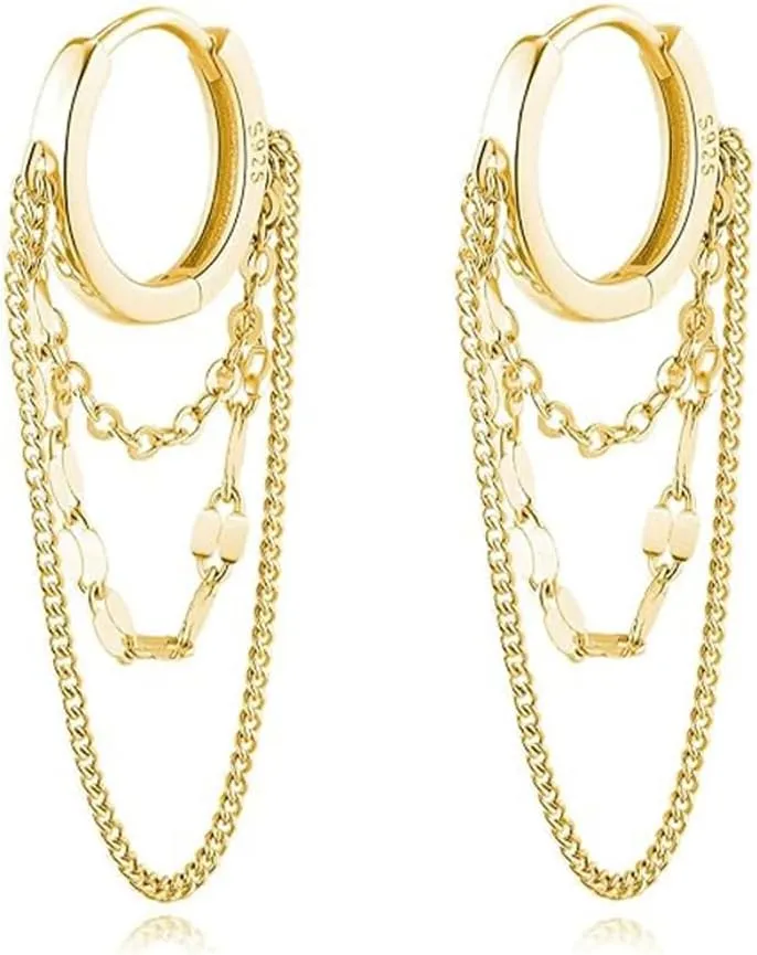 Gold Chain Hoop Earrings for Women Gold Huggie Hoop Earrings Silver Chain Drop Earrings Layered Tassel Hoop Earrings Party Jewelry Accessories