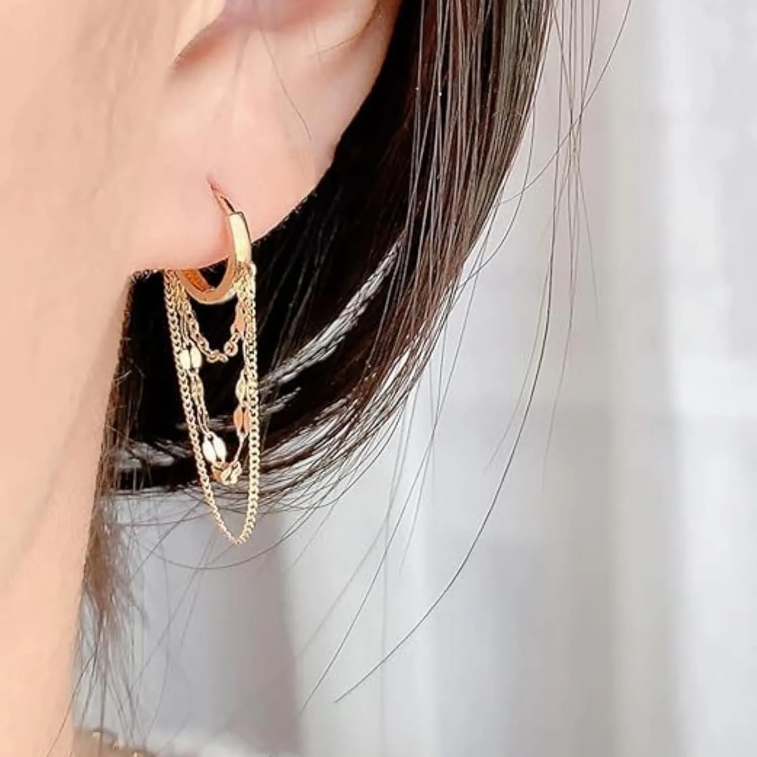 Gold Chain Hoop Earrings for Women Gold Huggie Hoop Earrings Silver Chain Drop Earrings Layered Tassel Hoop Earrings Party Jewelry Accessories