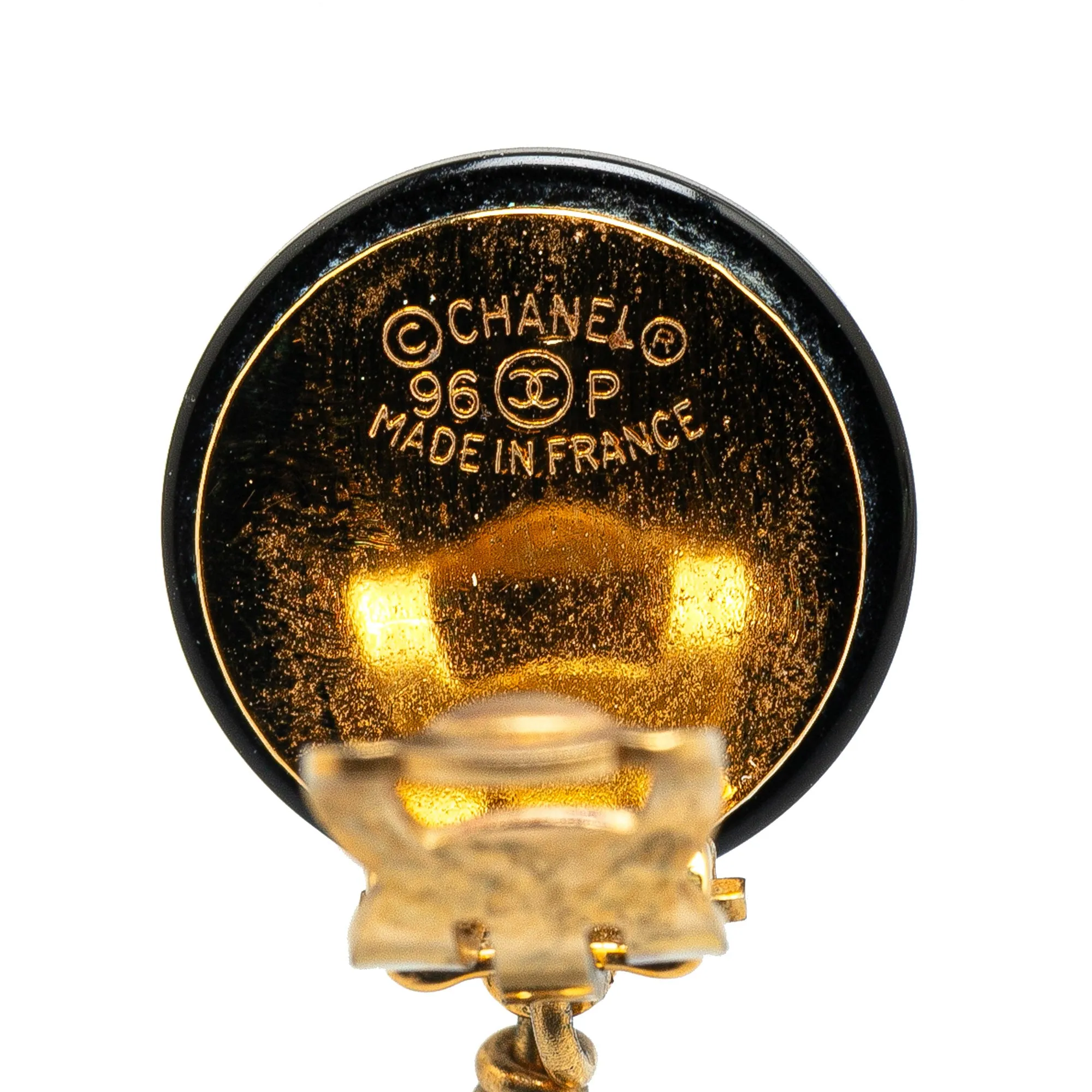 Gold Chanel Gold Plated CC Dangling Faux Pearl Clip on Earrings