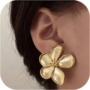 Gold Clip On Earrings for Women Trendy Non Piercing Flower Dangle Earrings Floral Earring 14K Gold Plated Lightweight Earrings for Non-Pierced Ears Fake Earrings Set