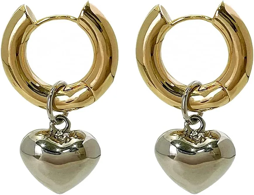 Gold Copper Love Heart Hoop Earrings Women Minimalist Hoop Geometric Earrings