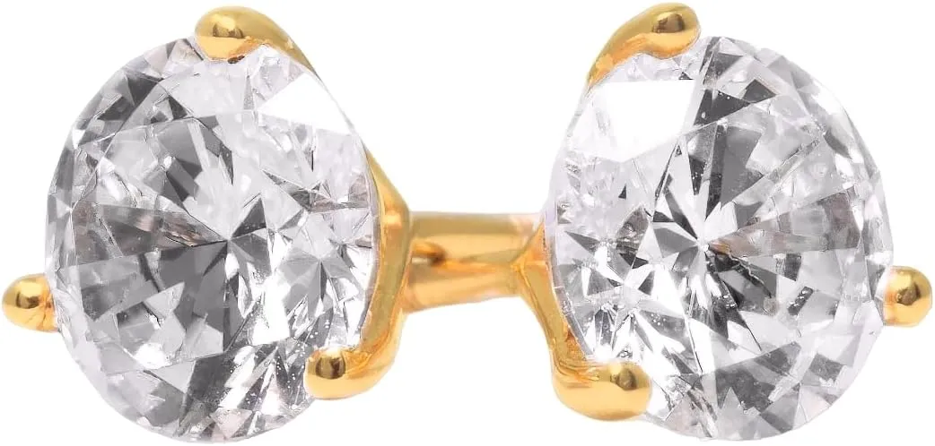 Gold Diamond Studs, 3 Ct Round Martini Created Diamond, Solid Gold Earrings, Real Solid 14K 18K Rose Gold Basket, Screw Back Earrings
