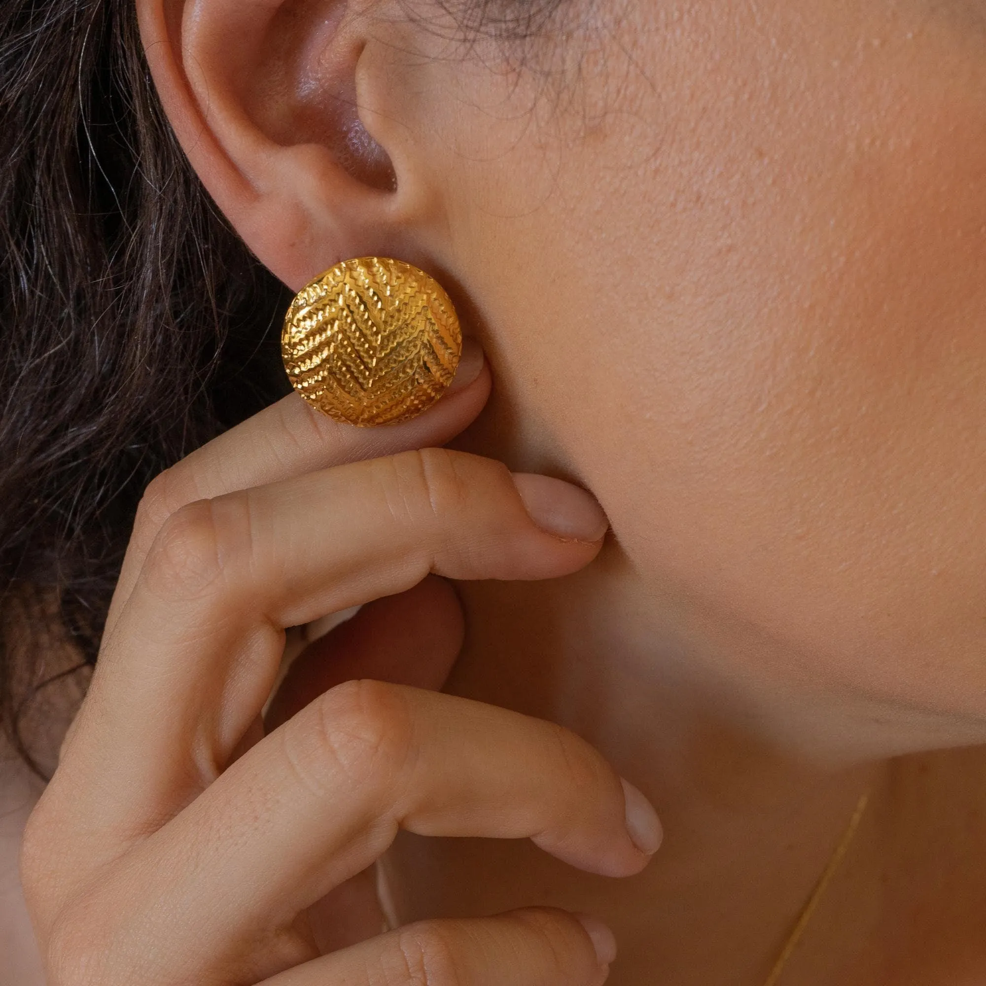 Gold-Domed Disc Earrings
