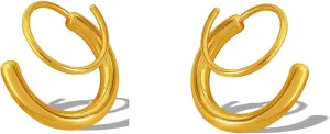 Gold Double Layered Spiral Dangle Hoop Earrings, Minimalist Pierced Statement Earrings, Geometric Accessories Jewelry Gifts for Women