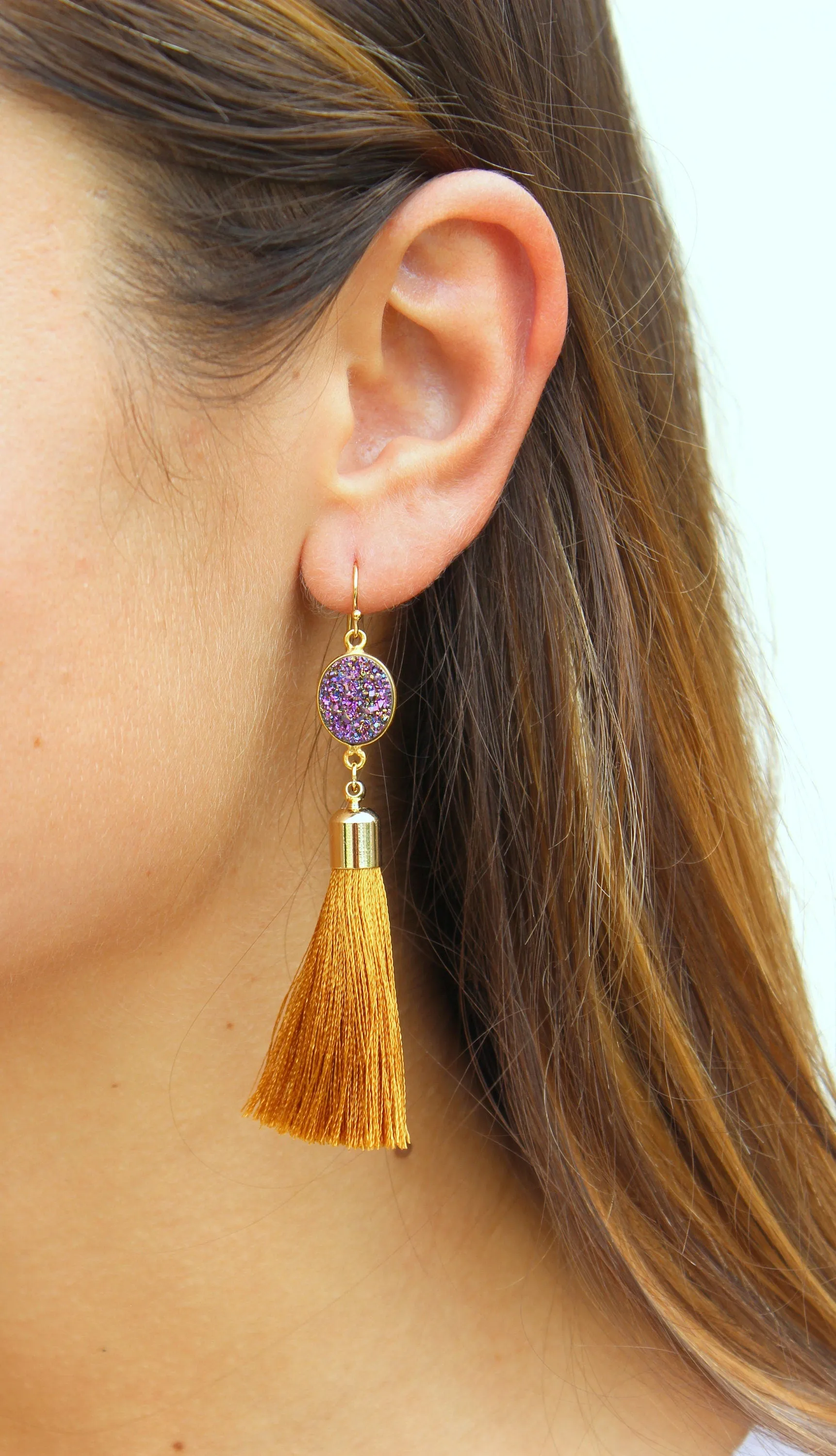 Gold Druzy Earrings, Tassel Earrings, Drusy Earrings, White Druzy Earrings, Gold Druzy Jewelry, Druzy Tassel Earrings, Statement Earrings