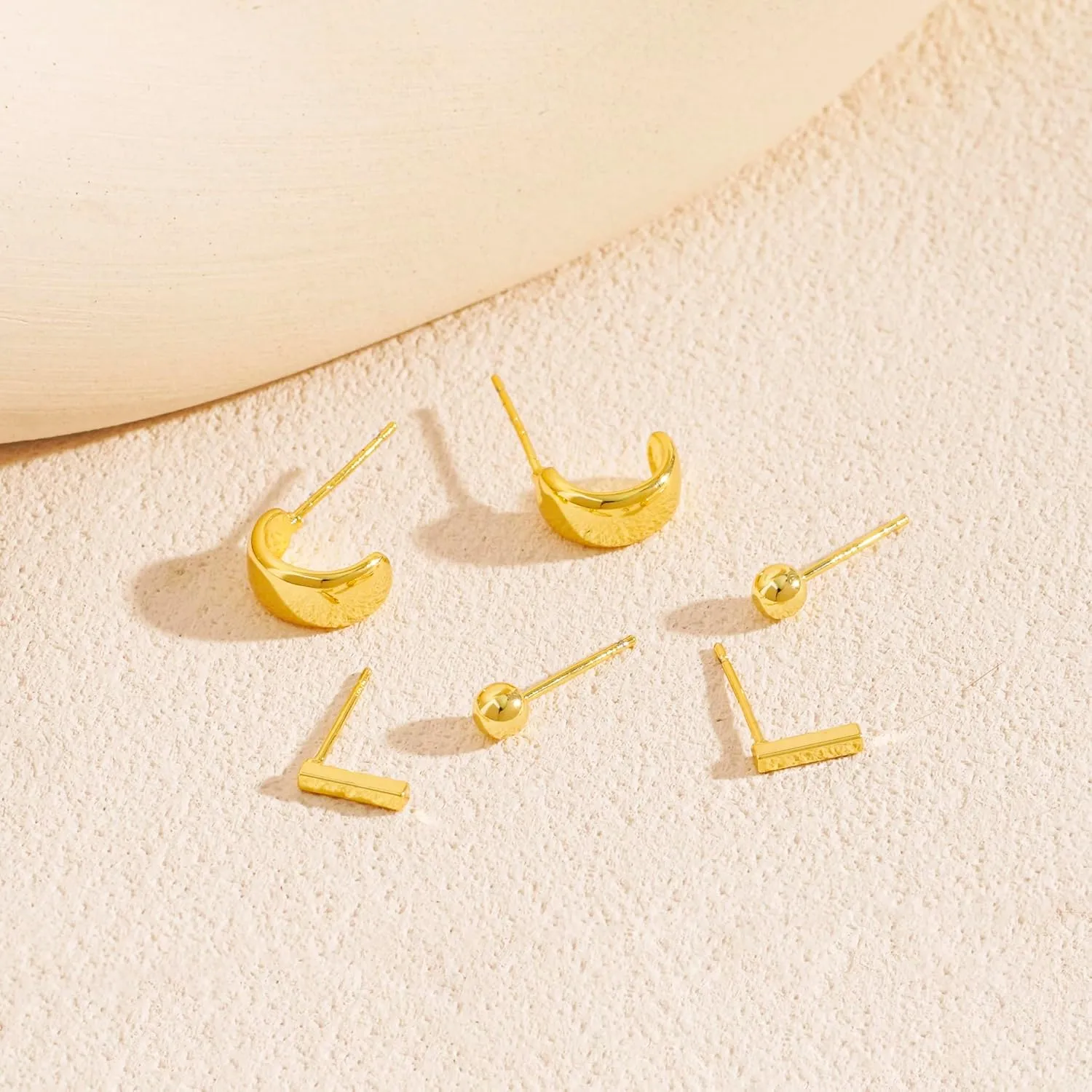 Gold Earrings for Women, 3 Pairs 14K Gold Plated Hypoallergenic Chunky Cartilage Hoop Earrings Set for Women Trendy, Dainty CZ Cute Stud Earring Huggie Stacks Gold Fashion Jewelry Gifts for Her