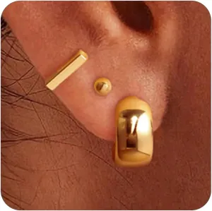 Gold Earrings for Women, 3 Pairs 14K Gold Plated Hypoallergenic Chunky Cartilage Hoop Earrings Set for Women Trendy, Dainty CZ Cute Stud Earring Huggie Stacks Gold Fashion Jewelry Gifts for Her