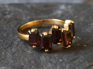 Gold Garnet Ring - Red Baguette Band - Real Garnet Ring