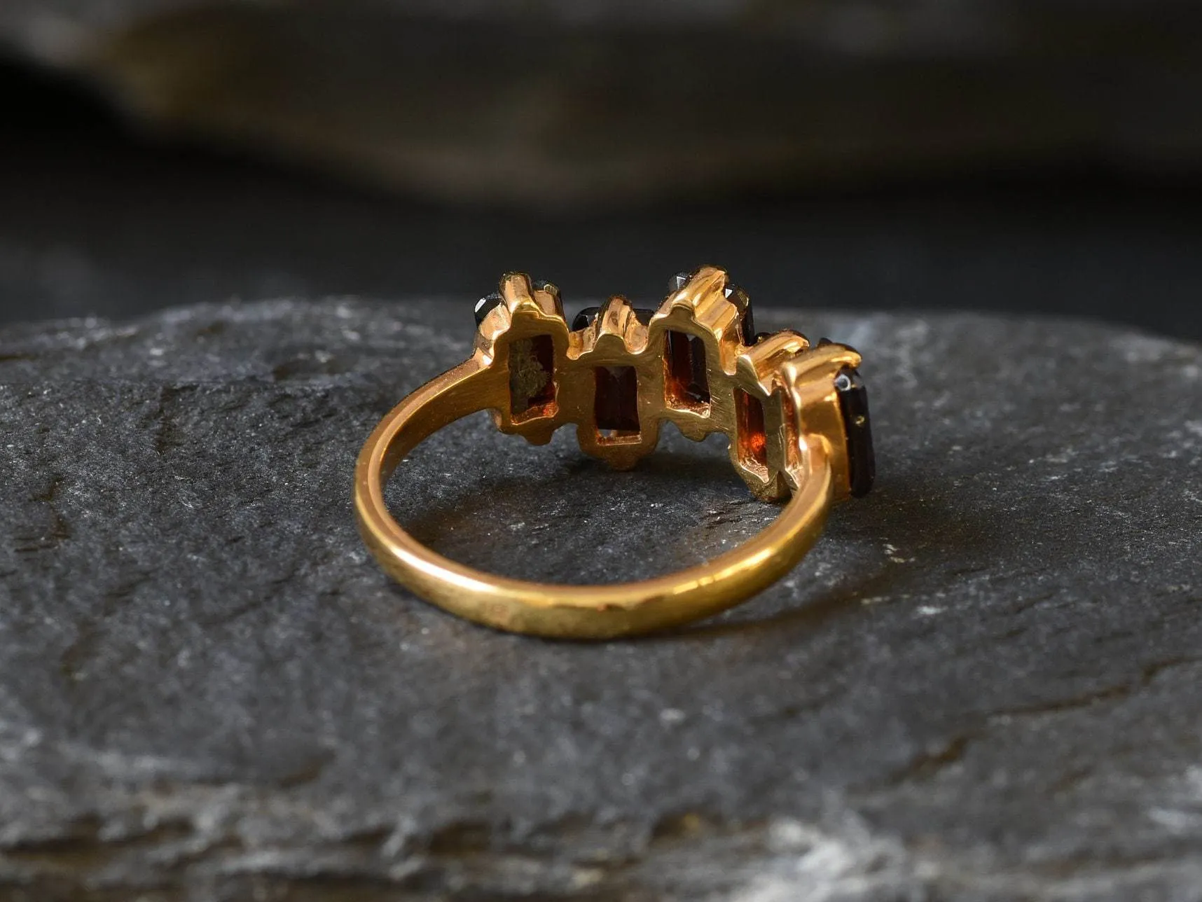 Gold Garnet Ring - Red Baguette Band - Real Garnet Ring