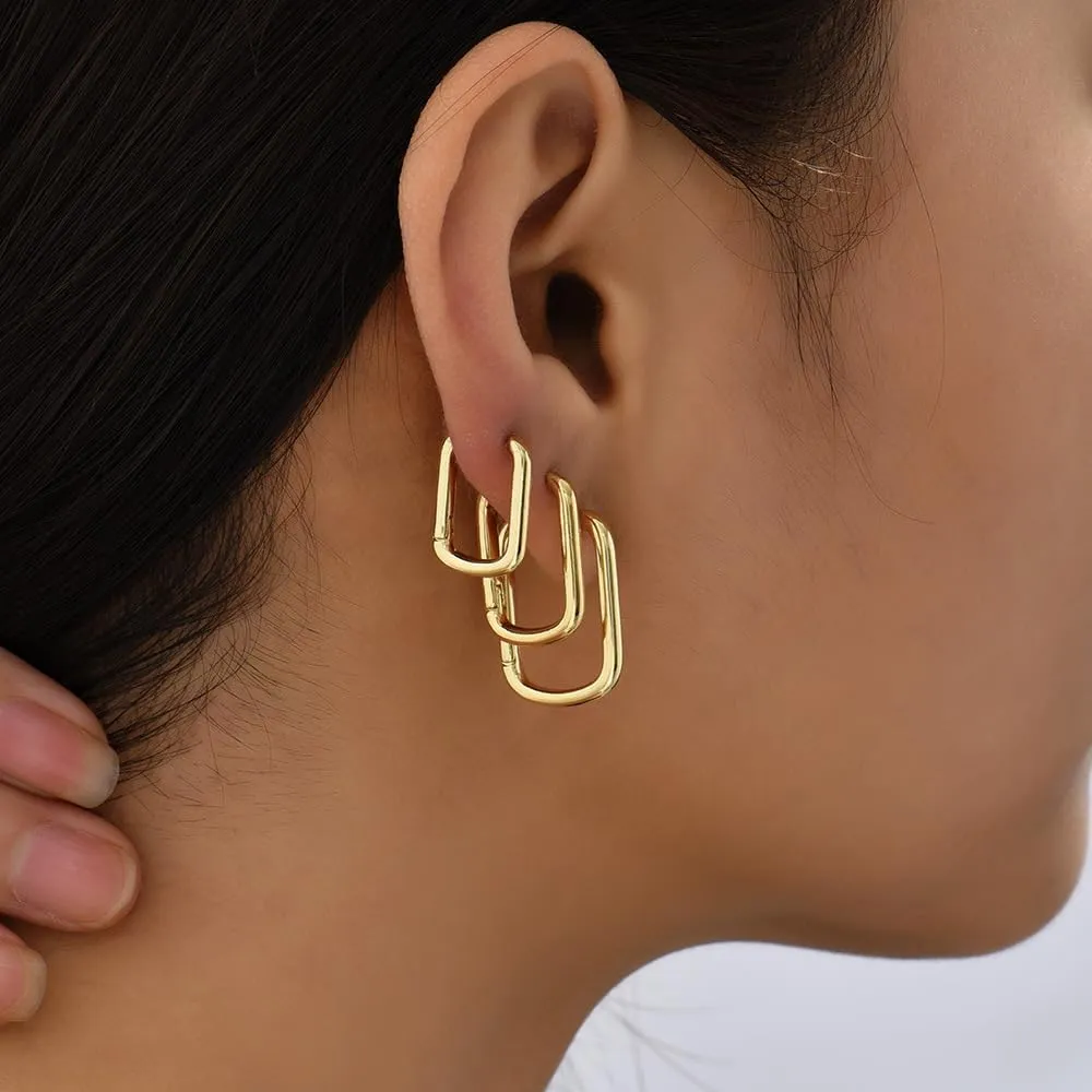 Gold Heart & Rectangle Earrings - Star & Chunky Hoops, Dainty Silver Star Hoops