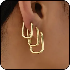 Gold Heart & Rectangle Earrings - Star & Chunky Hoops, Dainty Silver Star Hoops