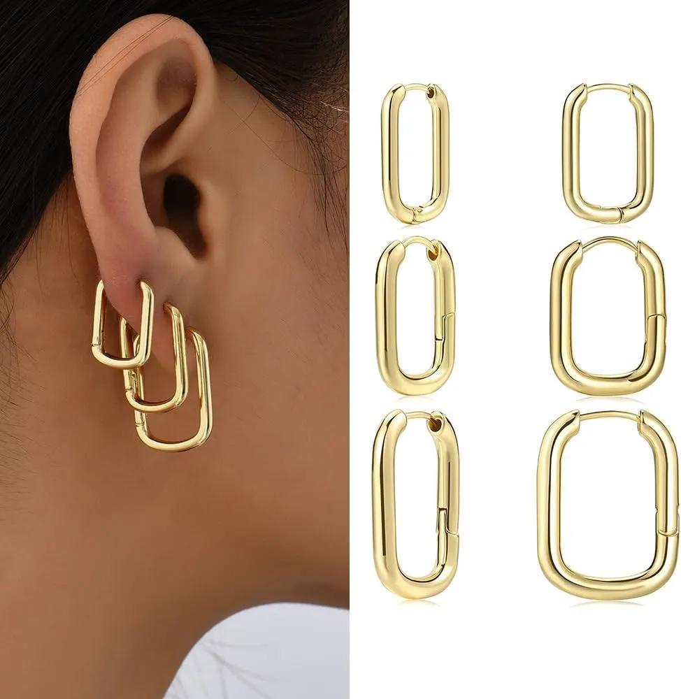 Gold Heart & Rectangle Earrings - Star & Chunky Hoops, Dainty Silver Star Hoops