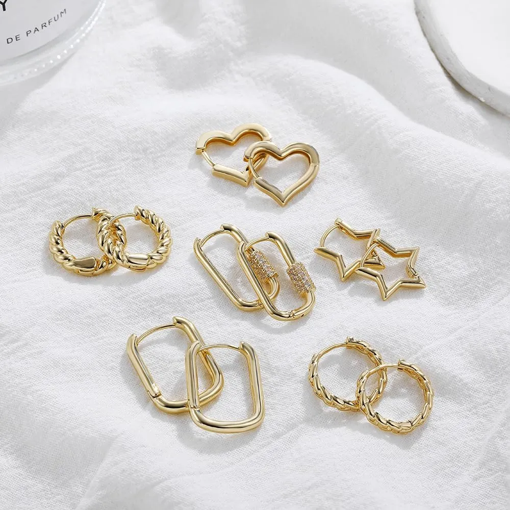 Gold Heart & Rectangle Earrings - Star & Chunky Hoops, Dainty Silver Star Hoops