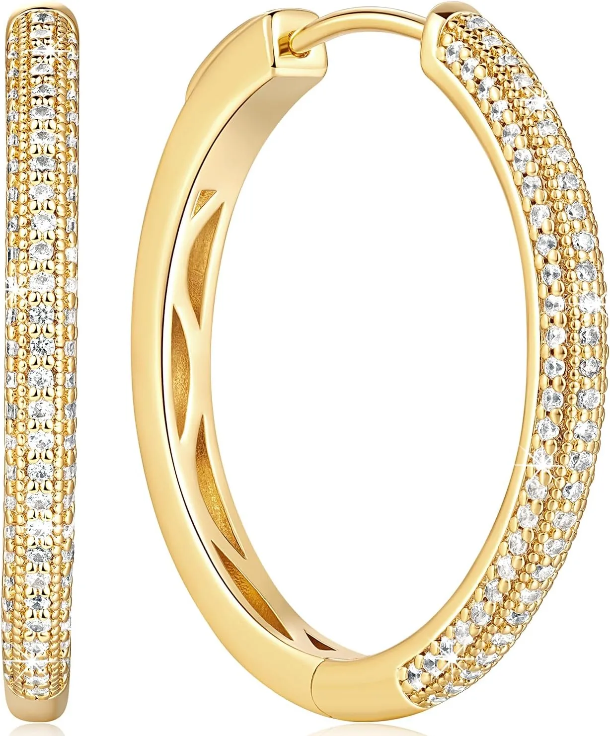 Gold Hoop Earrings 14k Gold Earrings Huggie Earring Cubic Zirconia Earring For Women’s Hoop Earring 30mm