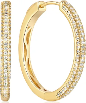 Gold Hoop Earrings 14k Gold Earrings Huggie Earring Cubic Zirconia Earring For Women’s Hoop Earring 30mm