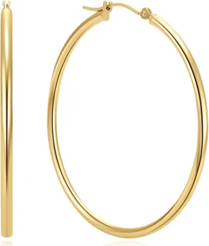 Gold Hoop Earrings 14K Gold Hoop Earrings for Women Round-edge Large Thin Hoop Earring for Womens Earring 35/45/55mm