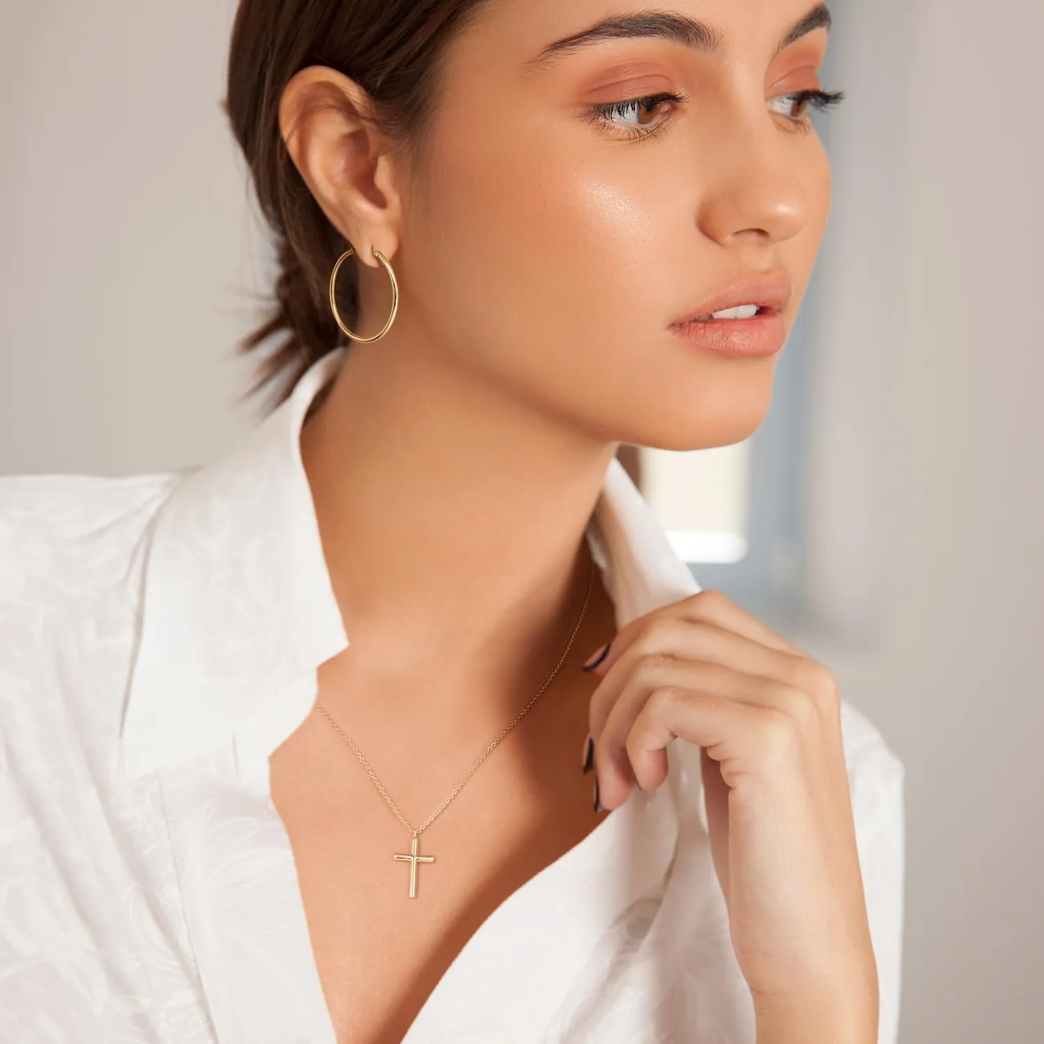 Gold Hoop Earrings 14K Gold Hoop Earrings for Women Round-edge Large Thin Hoop Earring for Womens Earring 35/45/55mm