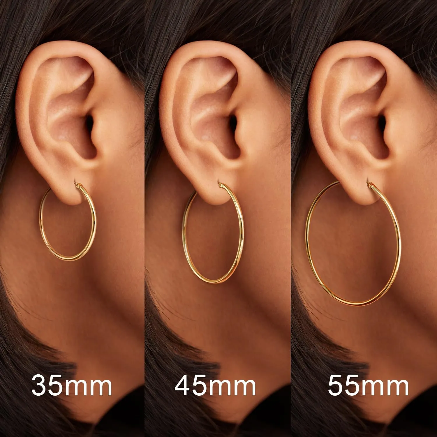 Gold Hoop Earrings 14K Gold Hoop Earrings for Women Round-edge Large Thin Hoop Earring for Womens Earring 35/45/55mm