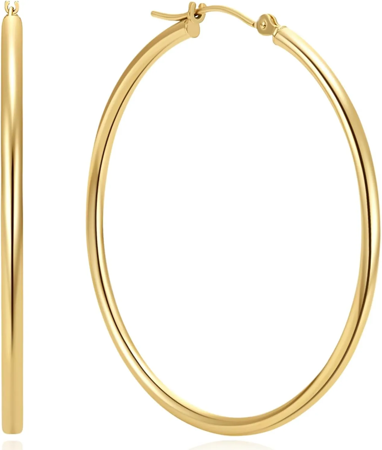 Gold Hoop Earrings 14K Gold Hoop Earrings for Women Round-edge Large Thin Hoop Earring for Womens Earring 35/45/55mm