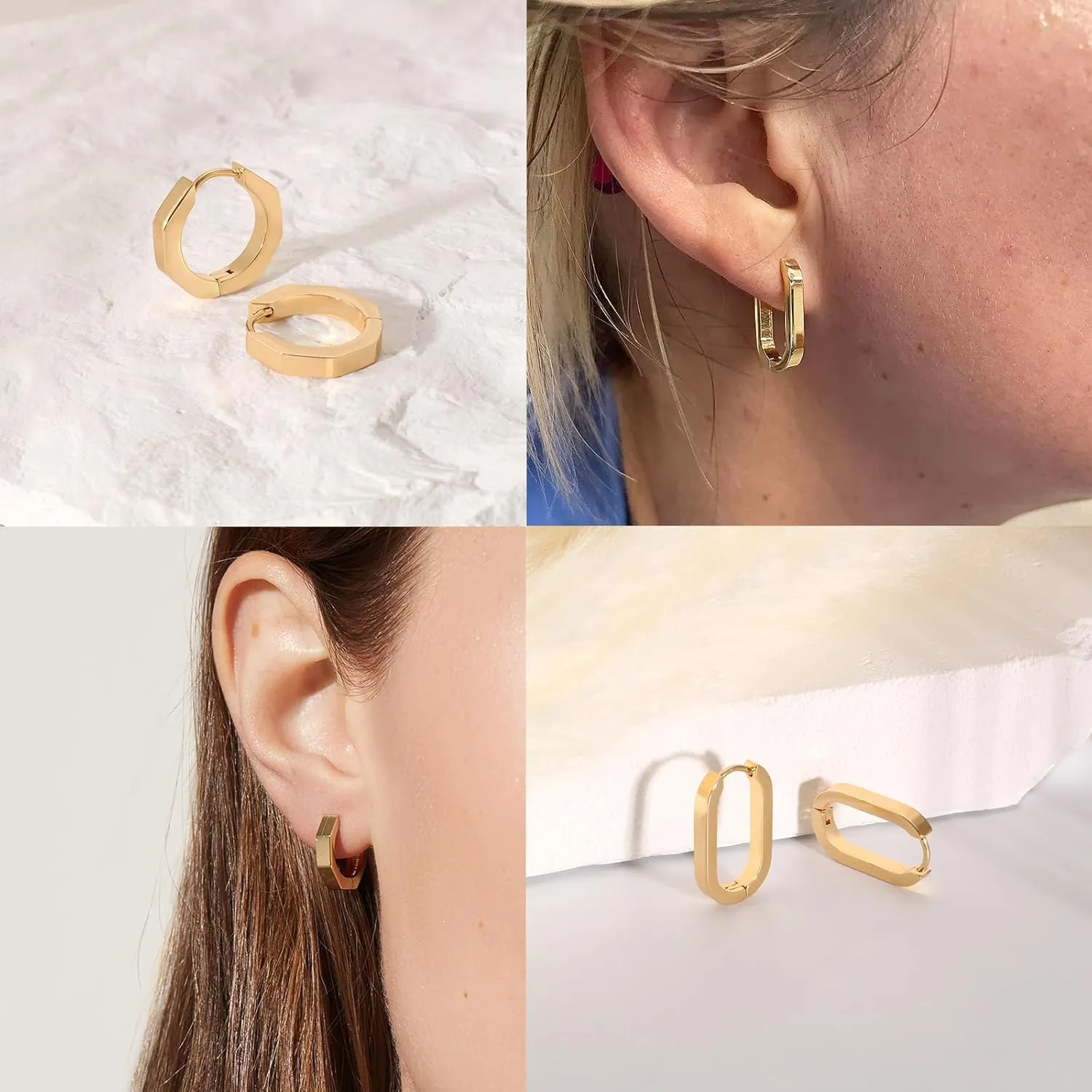 Gold Hoop Earrings for Women 18K Gold Huggie Hoop Earrings Lightweight Minimalist Jewelry