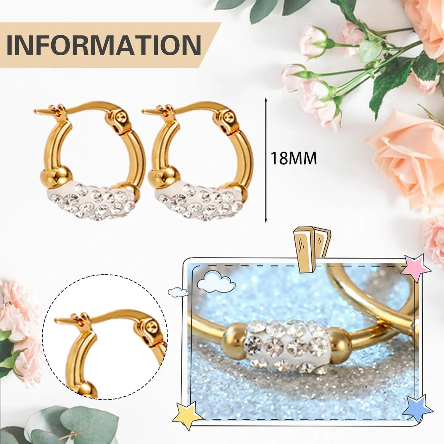 Gold Hoop Earrings for Women Girls,Big Gold Hoop Earrings for Women Hypoallergenic Post Thin Loop Gold Plated Hoop Earrings for Girls (CZ(18mm))