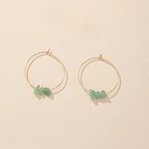 Gold Hoop Earrings with Green Stone Accents jlt11801