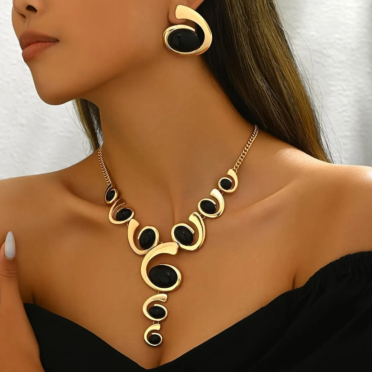 Gold Jewelry Set, Silver Black Boho Western Double Layered Chunky Vintage Pendant Necklace Stack Trendy Adjustable Non Tarnish Bracelet Cowgirl Dainty Hypoallergenic Earrings Jewelry Sets For Women
