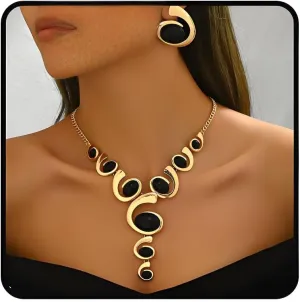 Gold Jewelry Set, Silver Black Boho Western Double Layered Chunky Vintage Pendant Necklace Stack Trendy Adjustable Non Tarnish Bracelet Cowgirl Dainty Hypoallergenic Earrings Jewelry Sets For Women