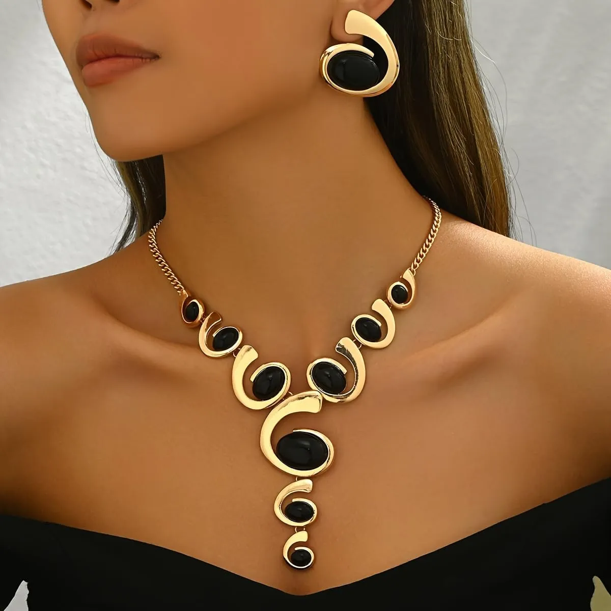 Gold Jewelry Set, Silver Black Boho Western Double Layered Chunky Vintage Pendant Necklace Stack Trendy Adjustable Non Tarnish Bracelet Cowgirl Dainty Hypoallergenic Earrings Jewelry Sets For Women