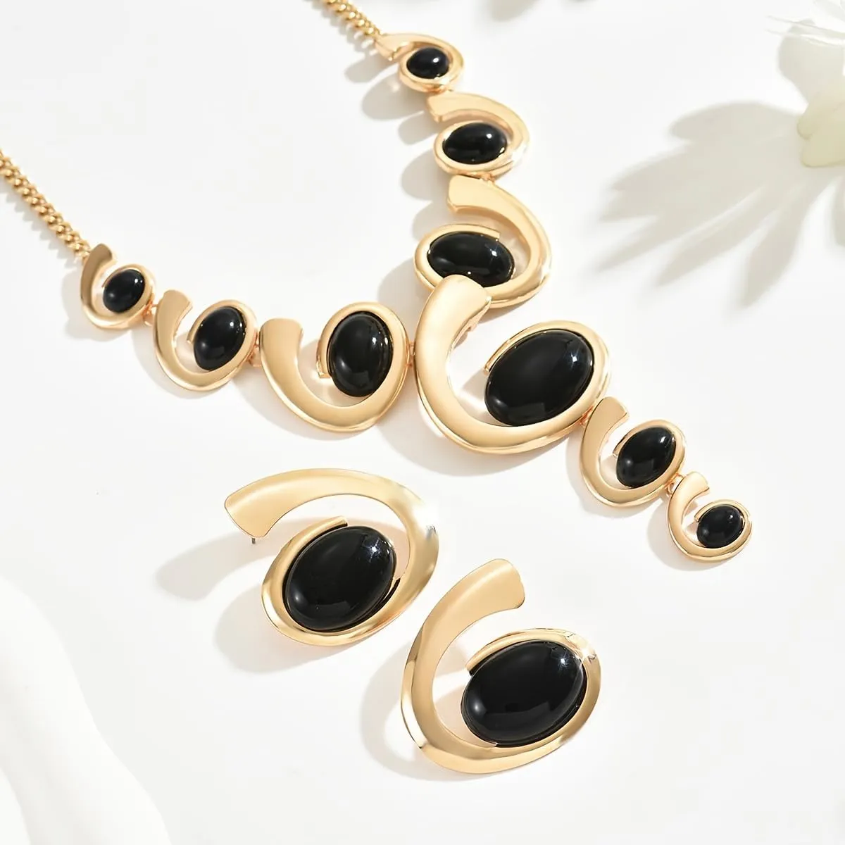 Gold Jewelry Set, Silver Black Boho Western Double Layered Chunky Vintage Pendant Necklace Stack Trendy Adjustable Non Tarnish Bracelet Cowgirl Dainty Hypoallergenic Earrings Jewelry Sets For Women
