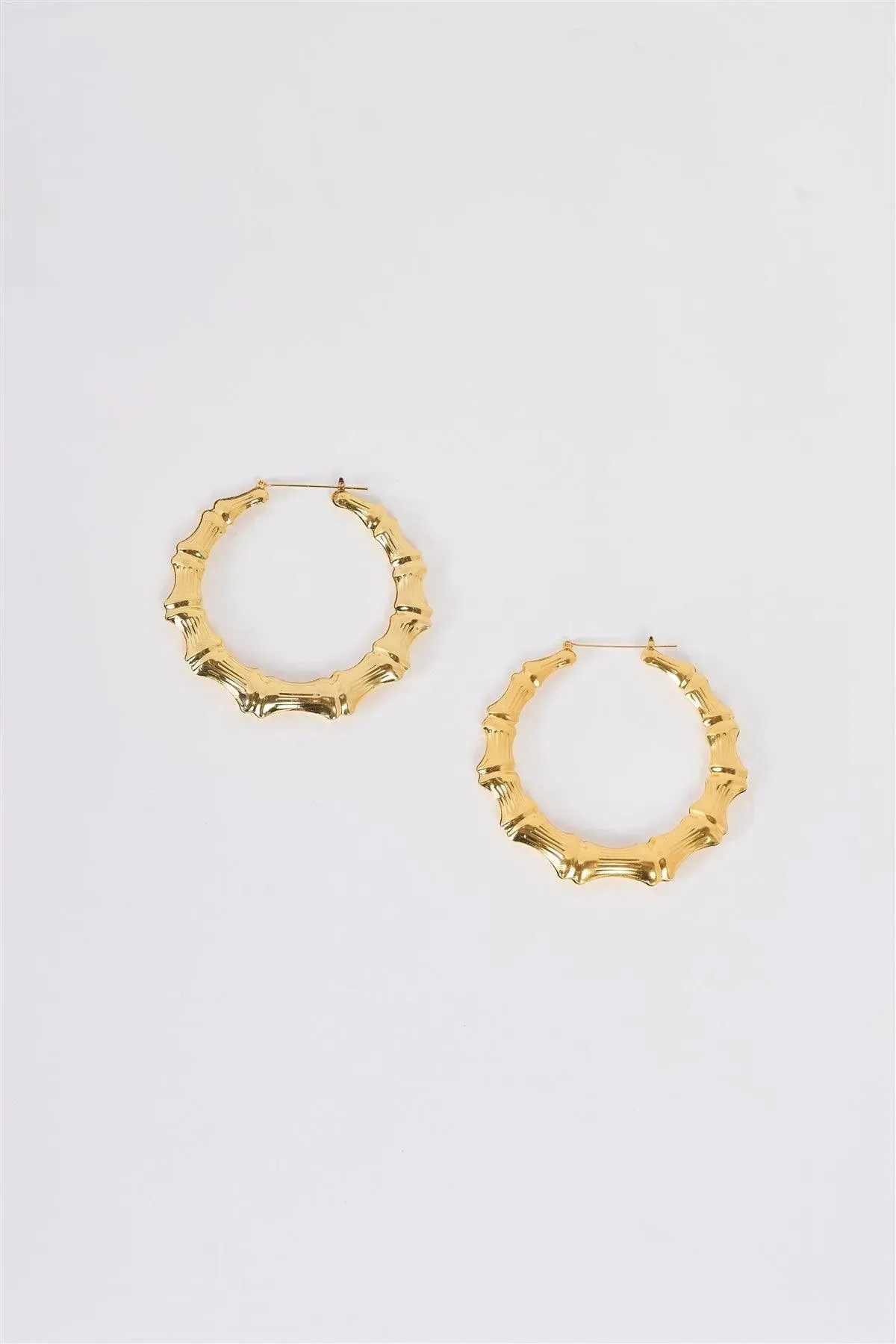 Gold Large Circle Bamboo Hoop Earrings