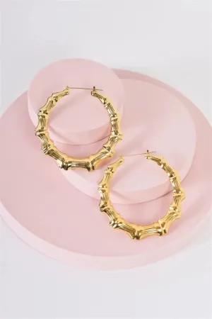 Gold Large Circle Bamboo Hoop Earrings